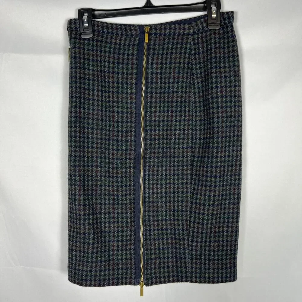 J.Crew Dark Academia Preppy Womens Houndstooth Wool Pencil Skirt
